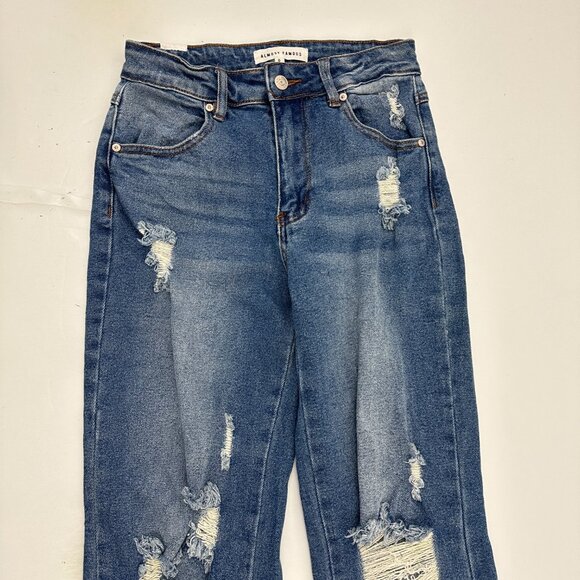 Almost Famous Flare Distressed Women's size 0 Dark Wash Blue Denim jeans   Great - Picture 2 of 5